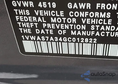 2016 Volkswagen Passat 1.8T S из США, поврежденный, VIN 1VWAS7A34GC012822